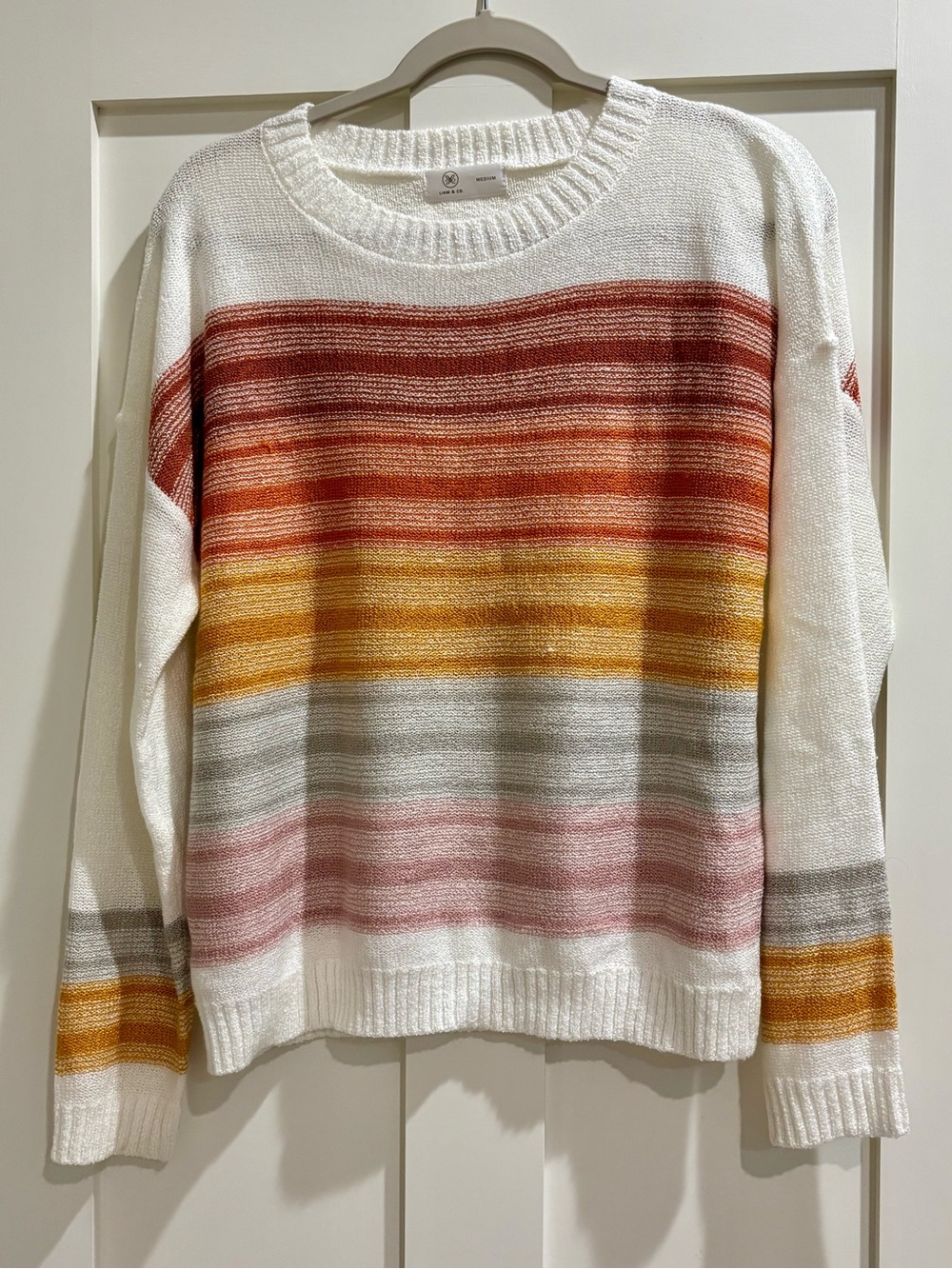 Striped Crewneck Sweater in White with Sunset Stripes - Unknown Brand